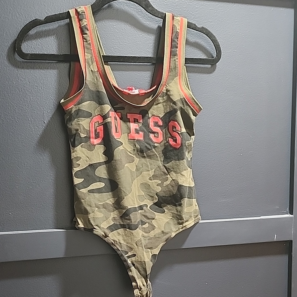 GUESS Camouflage Bodysuit with Red Accents